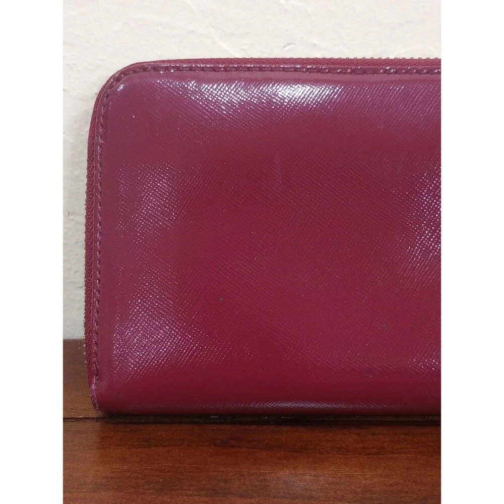 Tory Burch Maroon Leather Continental Zip Wallet